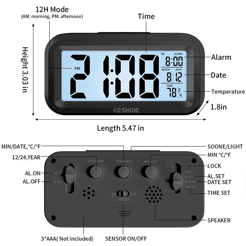 Led Digital Alarm Clock Backlight Data Times Calendar Desktop Multi-function Electronic Bedroom Decoration Desk Decorations Wall