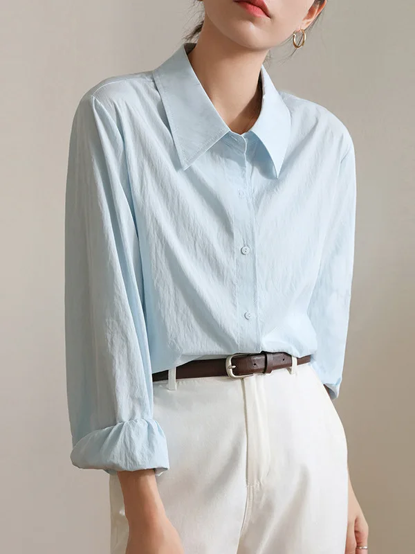 Haut irt ample décontracté pour femmes, Design plié, nouveau col Long, bouton Crt, coupe ample, été