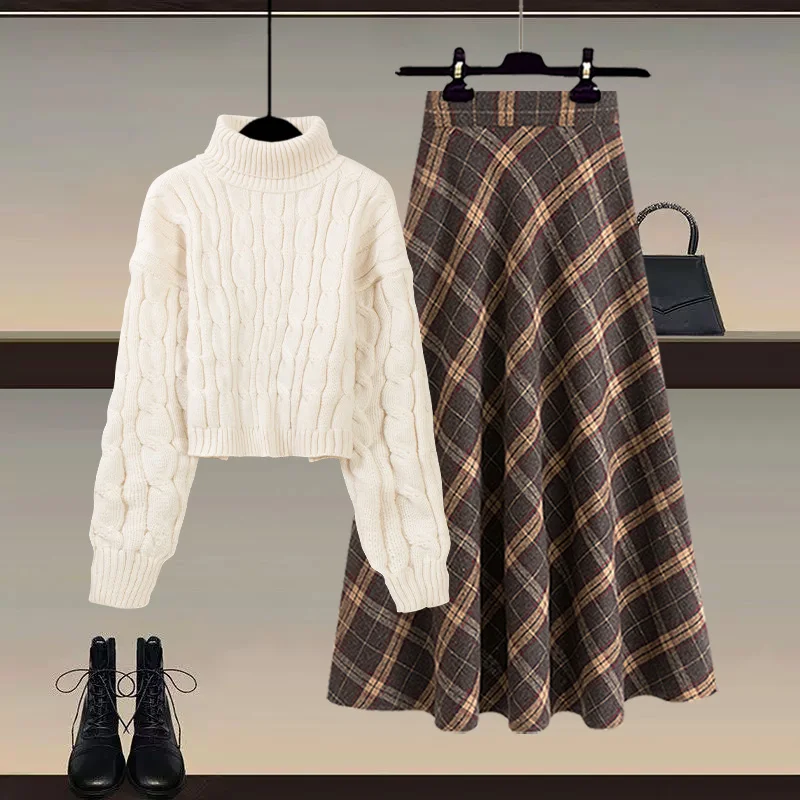 ربيع Faion المرأة عالية الخصر منقوشة تنورة طويلة Sve سترة مجموعة f عالية طوق شعور مميز 2025 وصول جديد