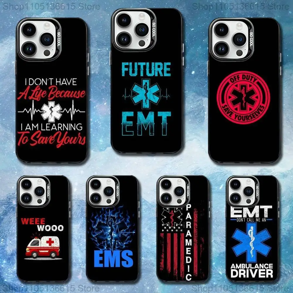 

Ambulance EMS EMT Phone Case For iPhone 11,12,13,16,14,15,Mini,Pro,XS,MAX Black Matte Shockproof Cover