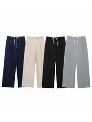 2024 Woman Casual Patchwork Trousers Elastic Waist Loose Long Pants Female Wild Commute Women's  Wide Leg Pant Streetwear
