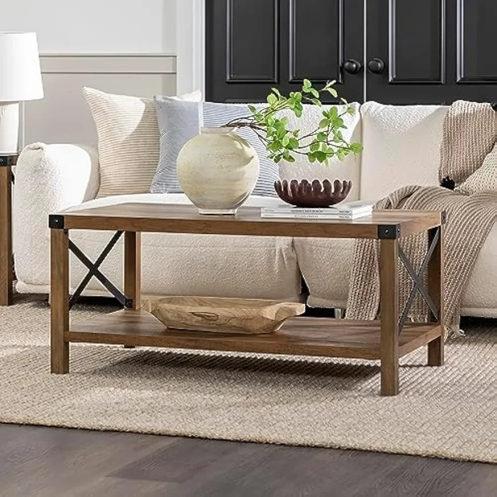 Rustic Oak Square Coffee Table Round Sedalia Modern Farmhouse Metal X Coffee Table 40 Inch Hidden Storage Living Room Tables