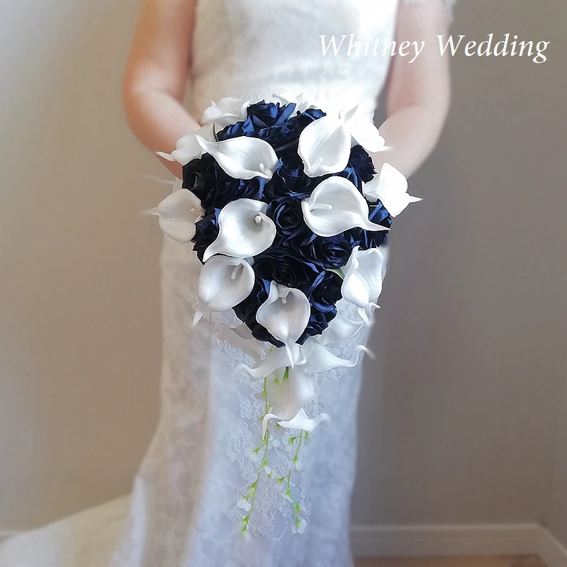 

2022 Whitney WB44 Royal Blue Cascading Wedding Bouquet White Calla lilies Bridal Flowers ramos de novia свадебная казна