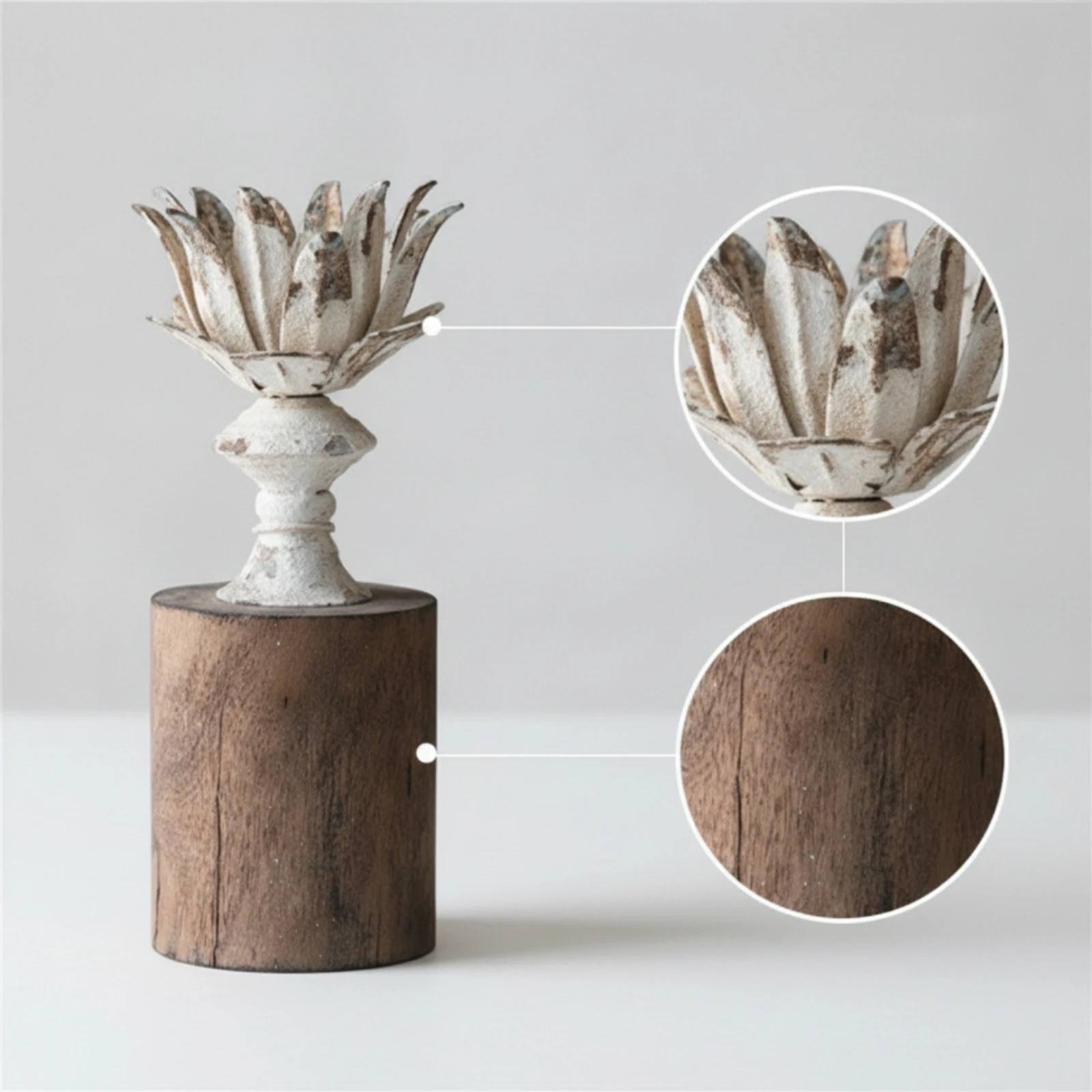 Lotus Candle Holder Tabletop Candle Holder with Wood Base Table Accent Vintage Decor Farmhouse for Mantel view 4