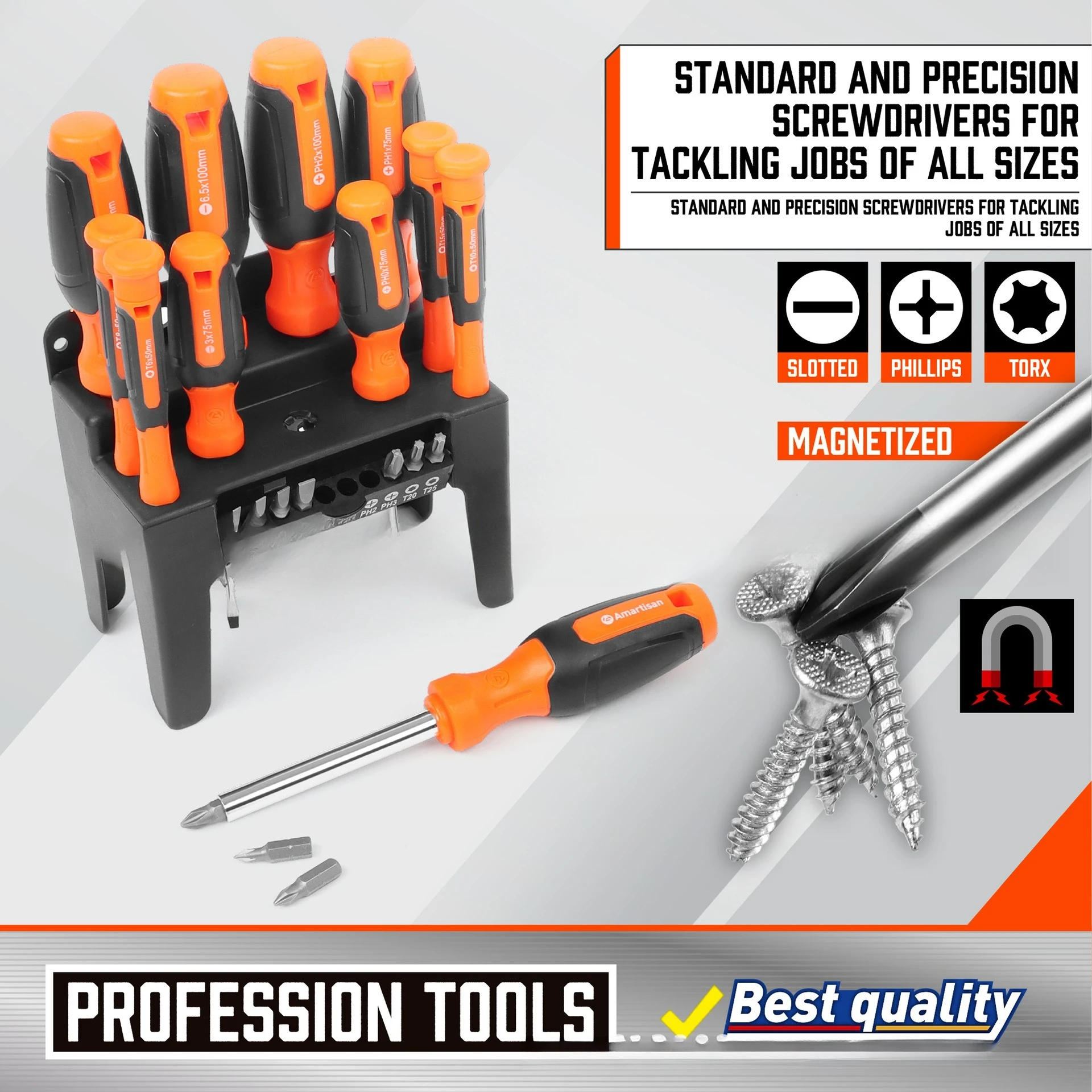 طقم مكون من 21 قطعة، طقم مفك براغي متقاطع من كلمة واحدة، مع دفعة ودعامة بلاستيكية،