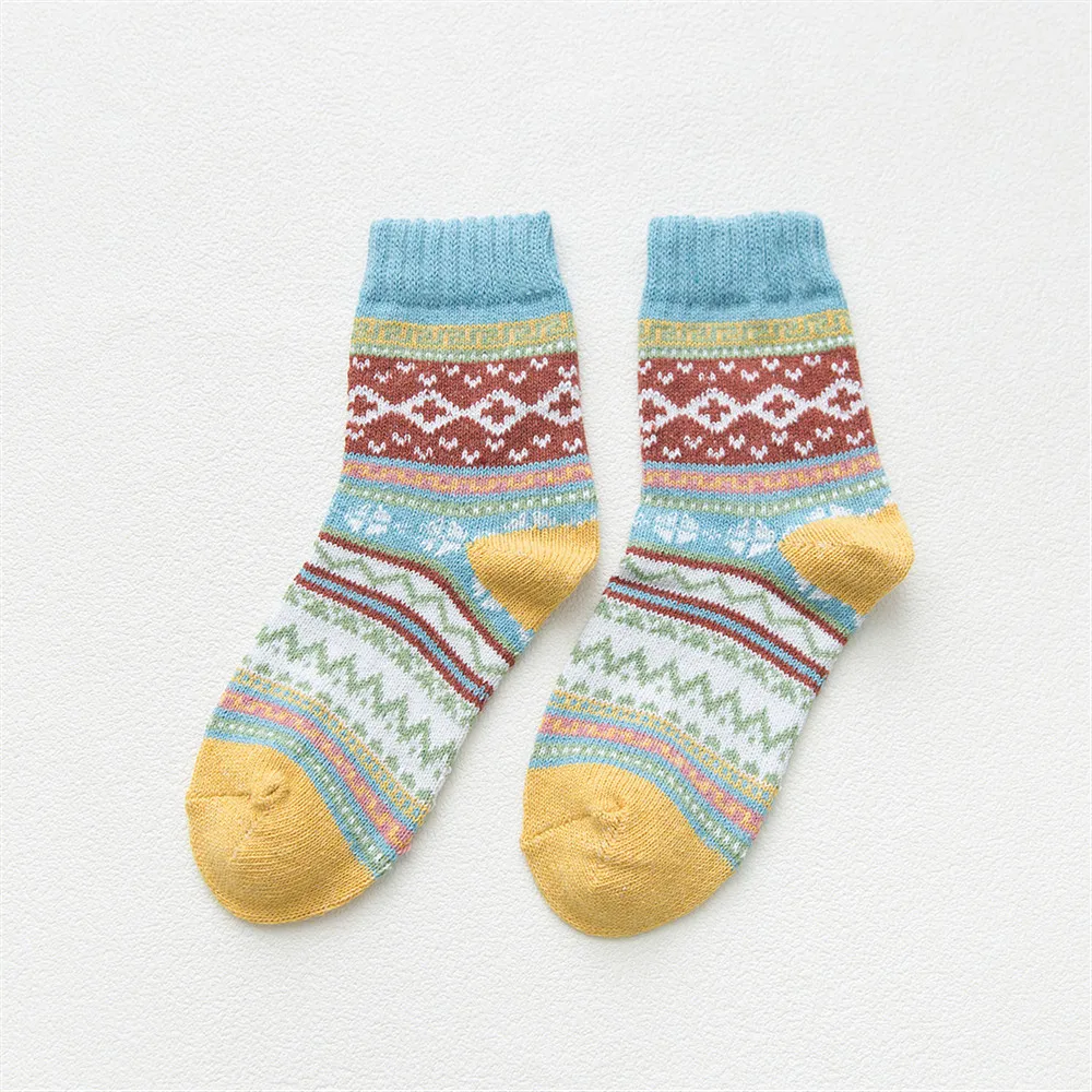 Thickened Winter Plaid Retro Thick Line Warm Cotton Socks Ethnic Style Mid Calf Socks For Women Men Couple Autumn Winter Daily - view 5