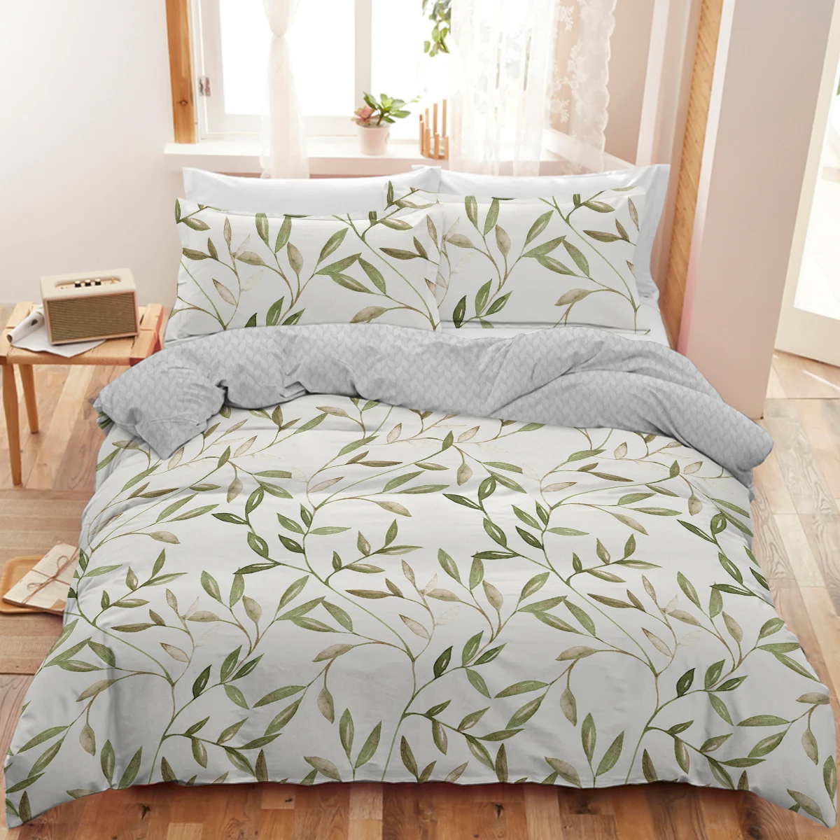 

BeddingOutlet Green Leaves Duvet Cover Set Hawaiian Greenery Bedding Set With Pilowcase With Zipper For All Season Kids Boy Girl