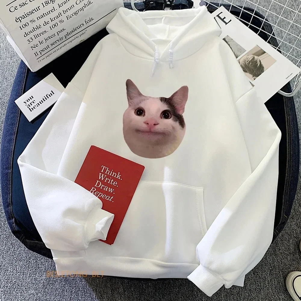 

Meme Cats Hoodies Casual Kawaii Graphic Printing Sweatshirts Women Comfortable Fleece Soft Long Sleeve Girl Hoodies Clothing