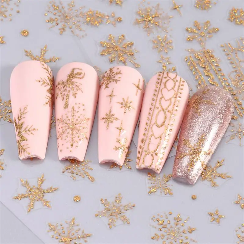 3D Snowflake Nail Stickers White Christmas Designs Nail Art Decals Geometric Lines New Year Winter Gel Foils Sliders Decorations