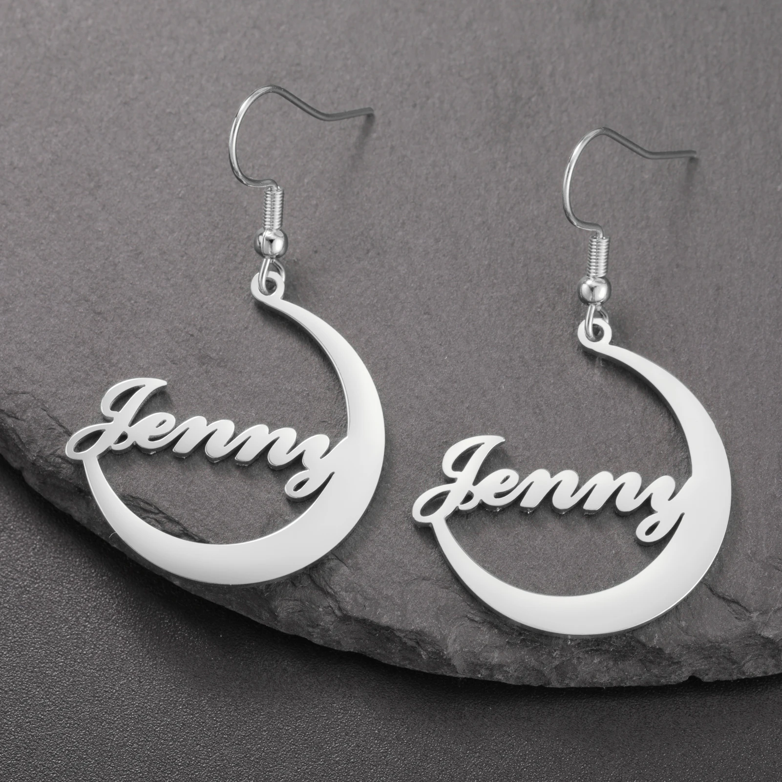 

Custom Moon Element Earrings Custom Exclusive Name Design Showcasing Unique Romantic Fashionable Taste Suitable Give Her A Gift