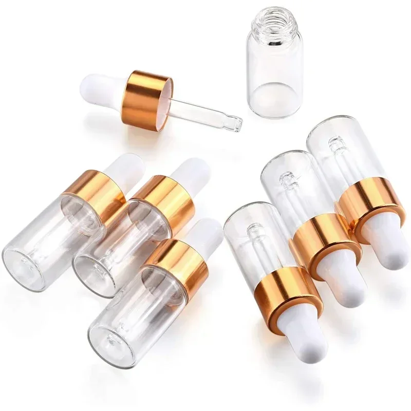 10 Stück 1ml/2ml/3ml/5ml klare/bernstein farbene Mini-Glas-Tropf flaschen Proben fläschchen mit Glas-Pipette für die Aroma therapie mit ätherischen Ölen