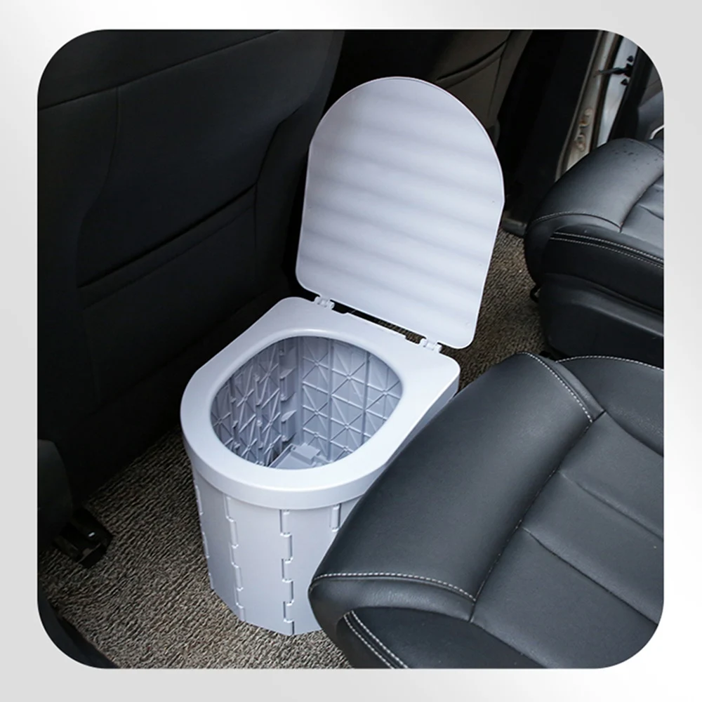 Portable Folding Toilet with Lid Travel Commode Car Potty Vehicular Urinal Toilet Seat for Outdoor Camping Travel Blue