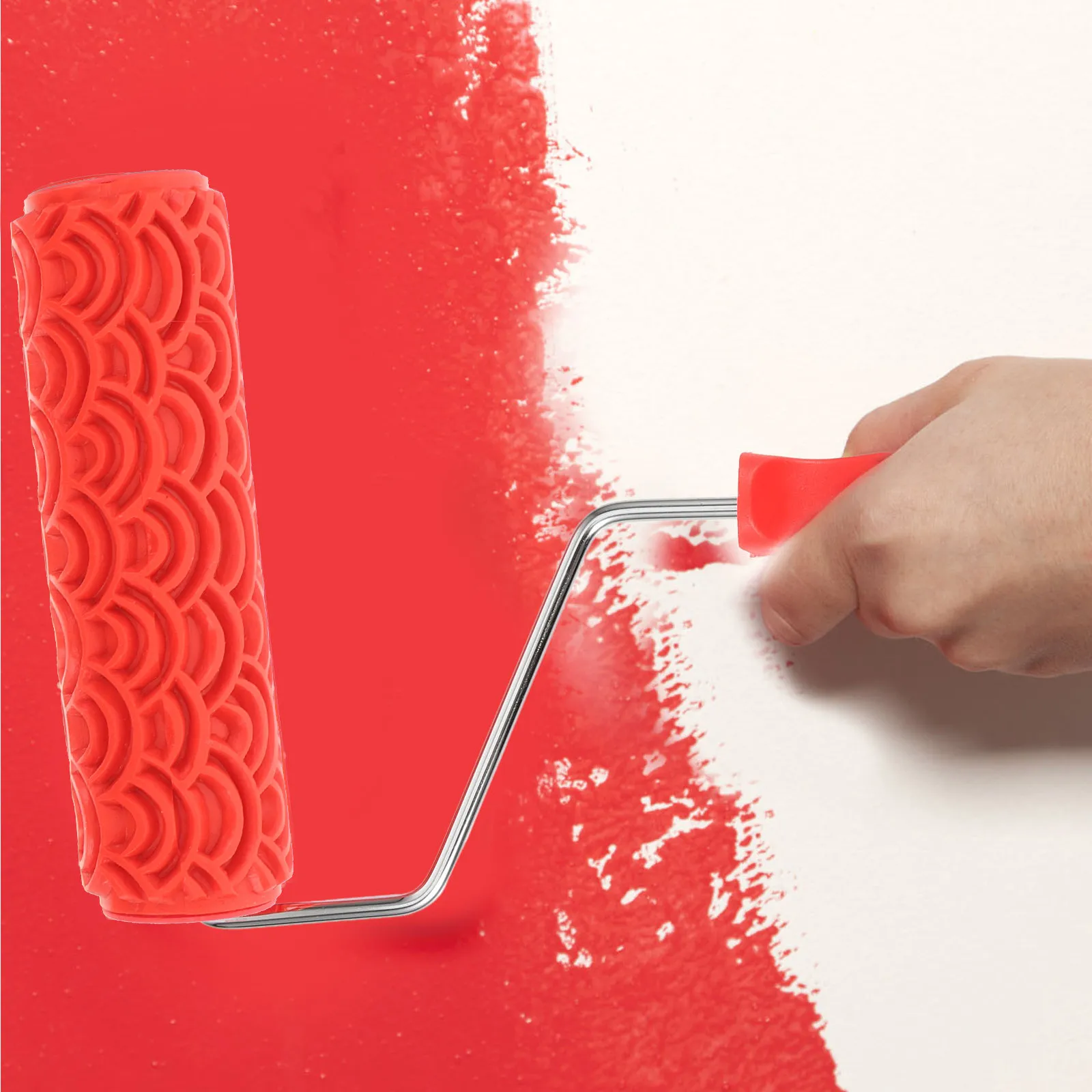 Embossing Texture Paint Roller Rubber Wear Resistant Comfortable Handle Patterned Wall Decoration Paint Roller for Drywall