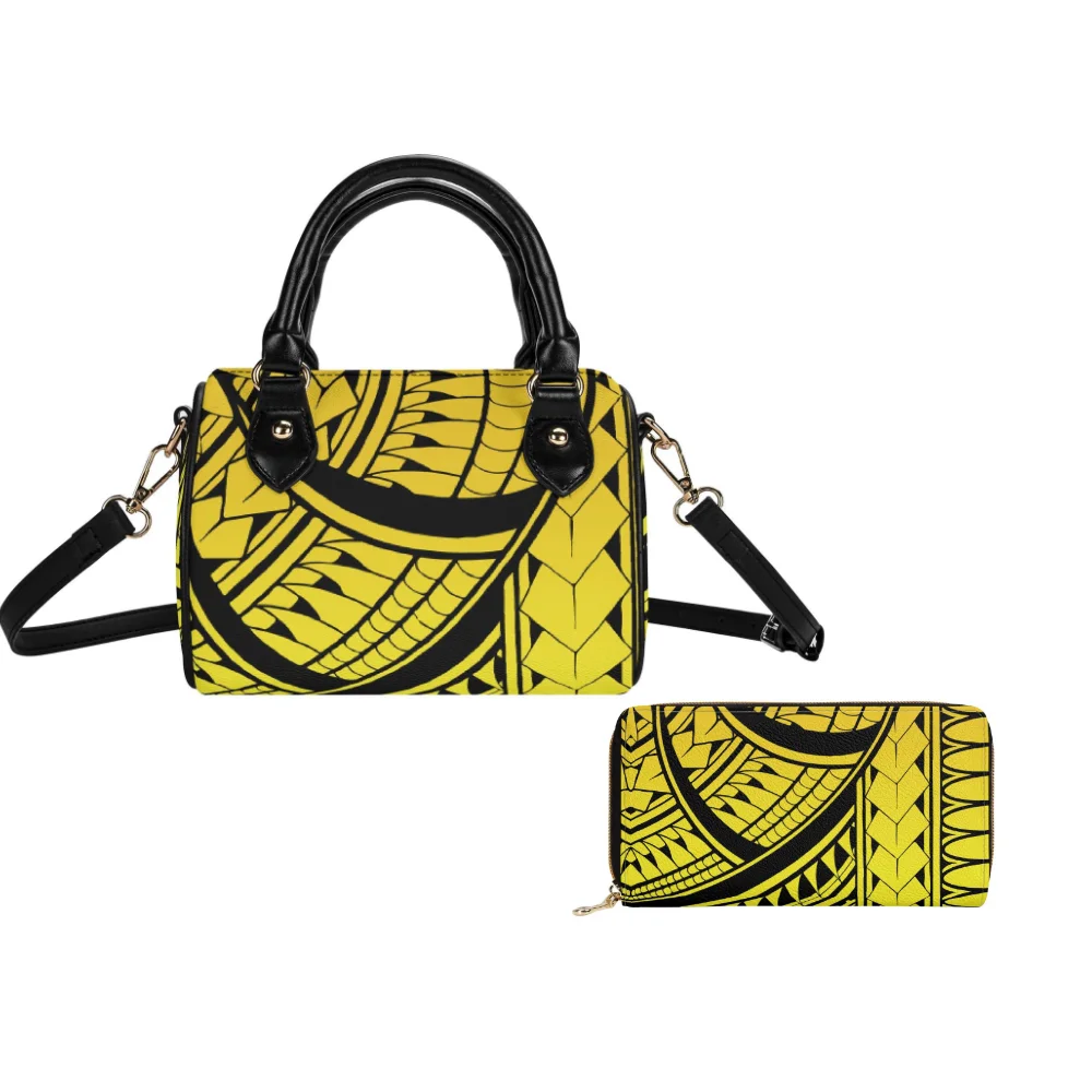 

Hawaiian Floral Print Polynesian Pu Handbag Shopping Travel Makeup Bag Stylish Women'S Crossbody Bag And Purse Set Samoa Print