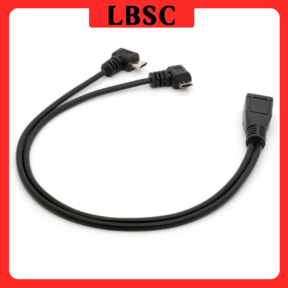 90 องศา Micro USB, micro USB 1 ถึง 2 Y Splitter Cable Right Angle 2 ชายหญิง Converter สายชาร์จความเร็วสูงสาย