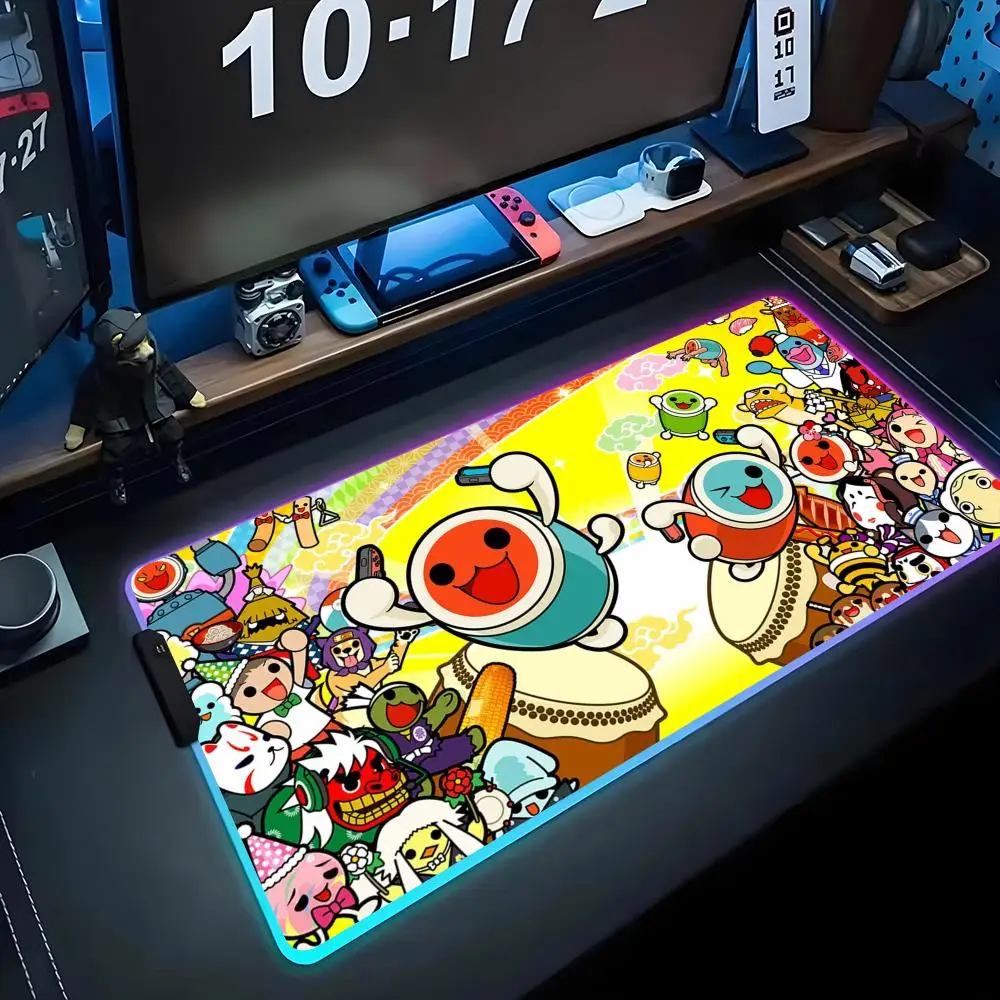 

game taiko no tatsujin Mouse Pad RGB Gaming Mousepad Big LED Pad PC Desk Mat Luminous Mouse Pad Large Keyboard Mats Table Rug Wi