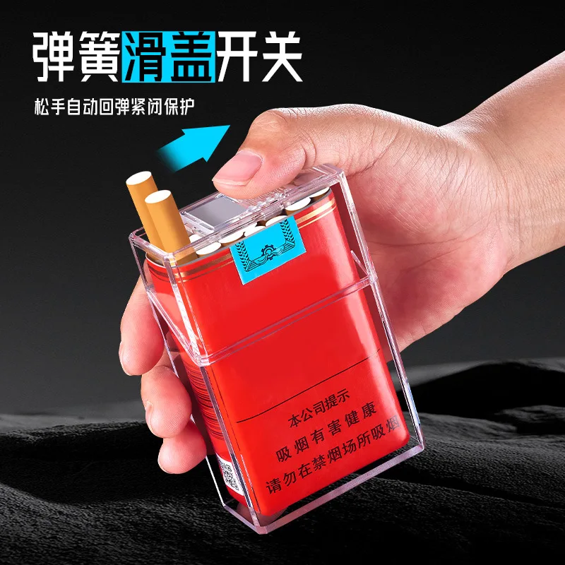 Caixa de cigarro de cor sólida transparente à prova d'água selada com tampa flip e tampa deslizante, pacote com 20 capas de cigarro masculino e feminino