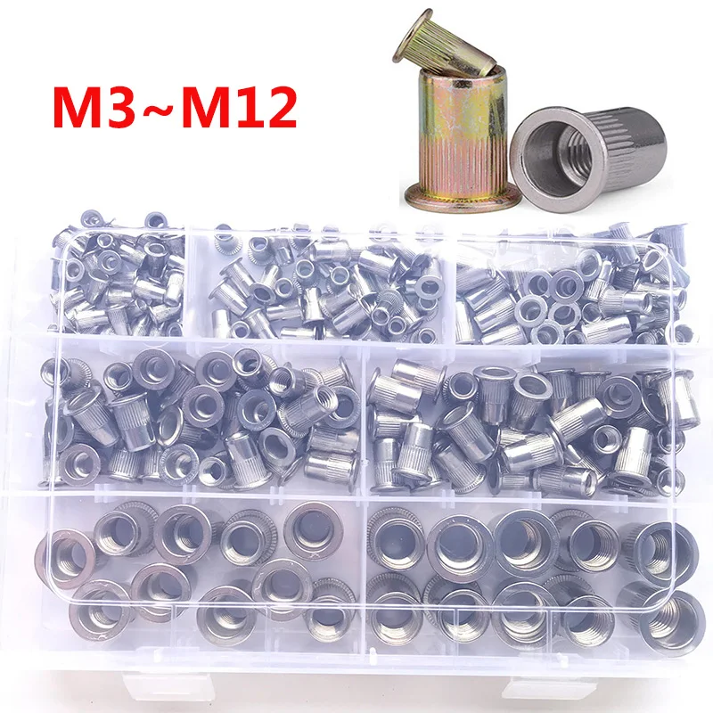 

Aluminum Flat Head Rivet Nut Kit M3 M4 M5 M6 M8 M10 M12 Aluminum 304 Stainless Steel Rivnut Zinc Plated Rivet Nut Insert Nutsert