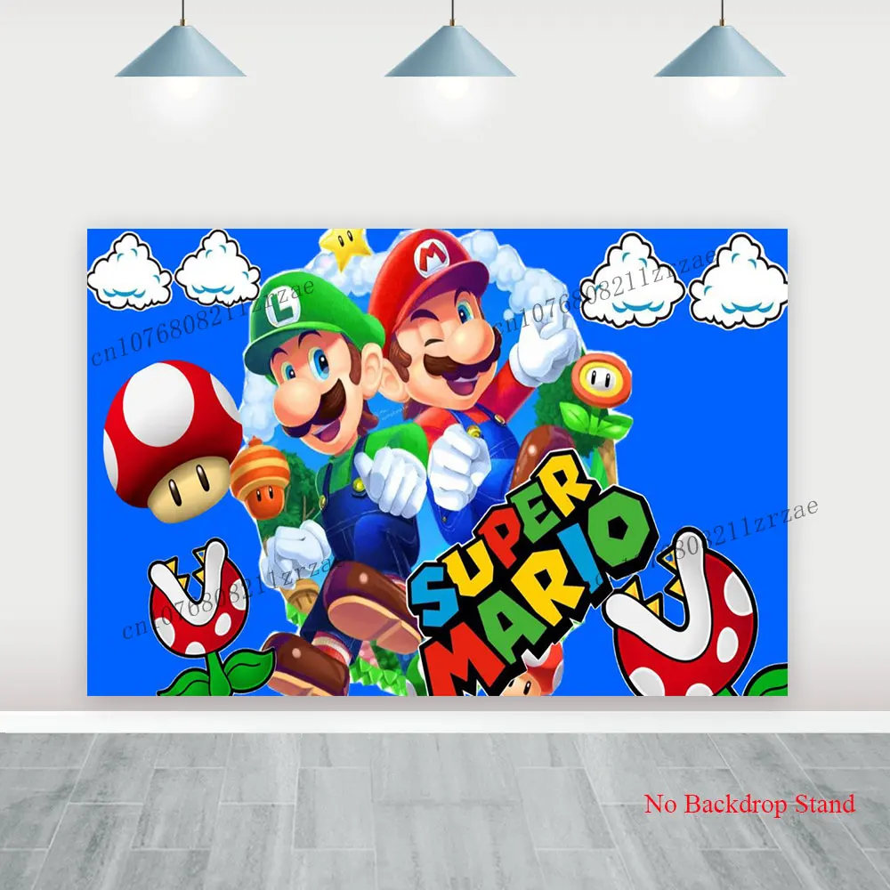 غطاء خلفية سوبر ماريو للأطفال الأولاد لتزيين حفلات أعياد الميلاد السعيدة وحفلات استقبال المولود الجديد، لافتة خلفية جدارية للتصوير الفوتوغرافي #3