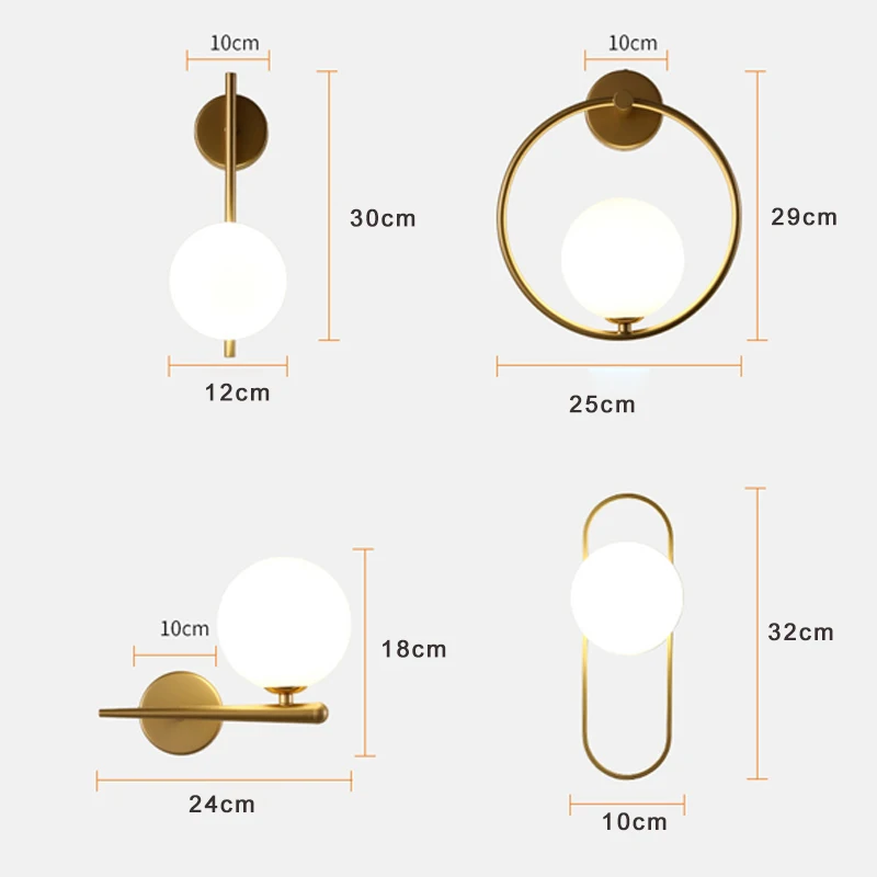 Indoor LED Wall Lamps for Bedside Bedroom with G9 9w Bulb  LED Glass Ball Wall Lighting Wall Sconce for Dinning Room Black Gold