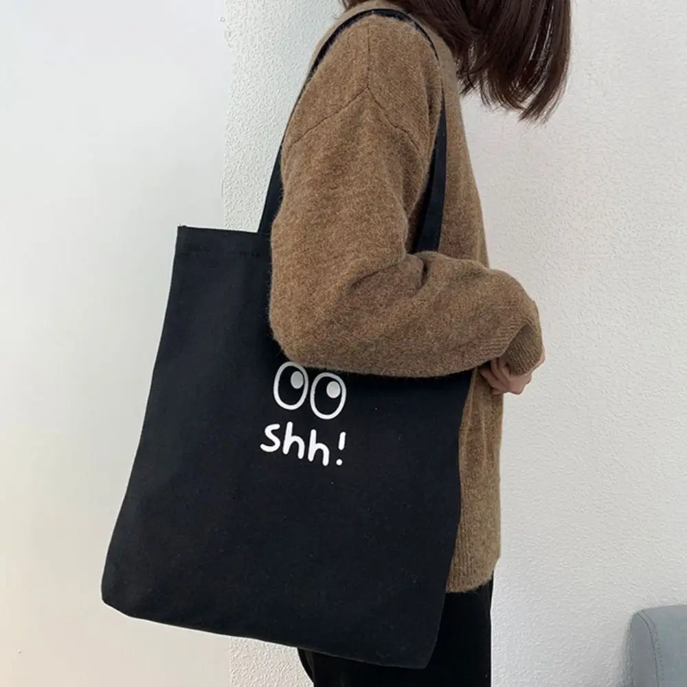 

Portable Letter Printed Canvas Handbag Canvas Large Capacity Underarm Bag Shoulder Bag For Student