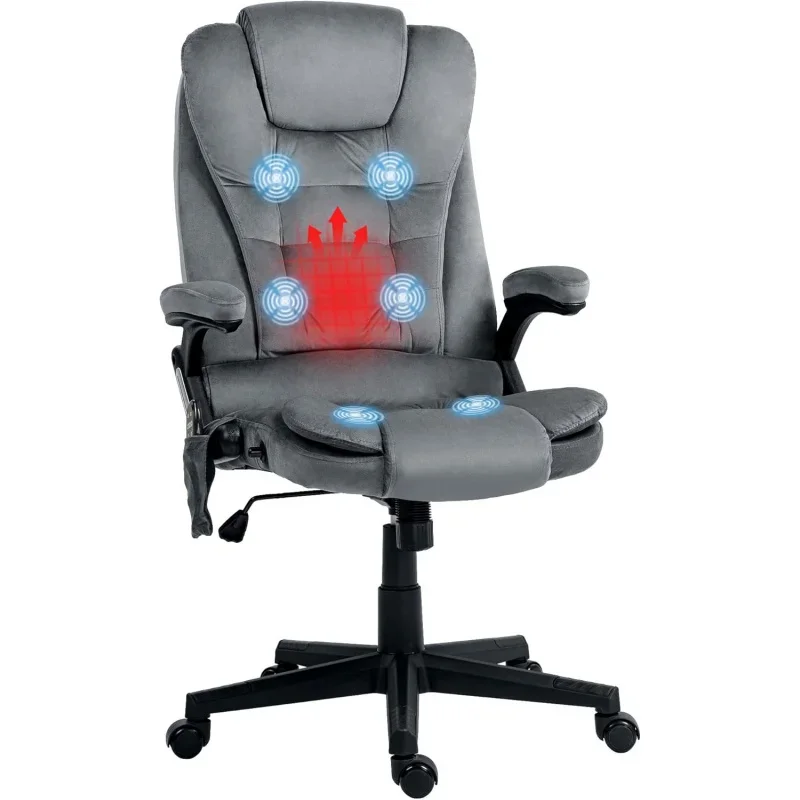 6 Point Vibrating Massage Office Chair with Heat, Velvet High Back Executive  Reclining Backrest, Padded Armres