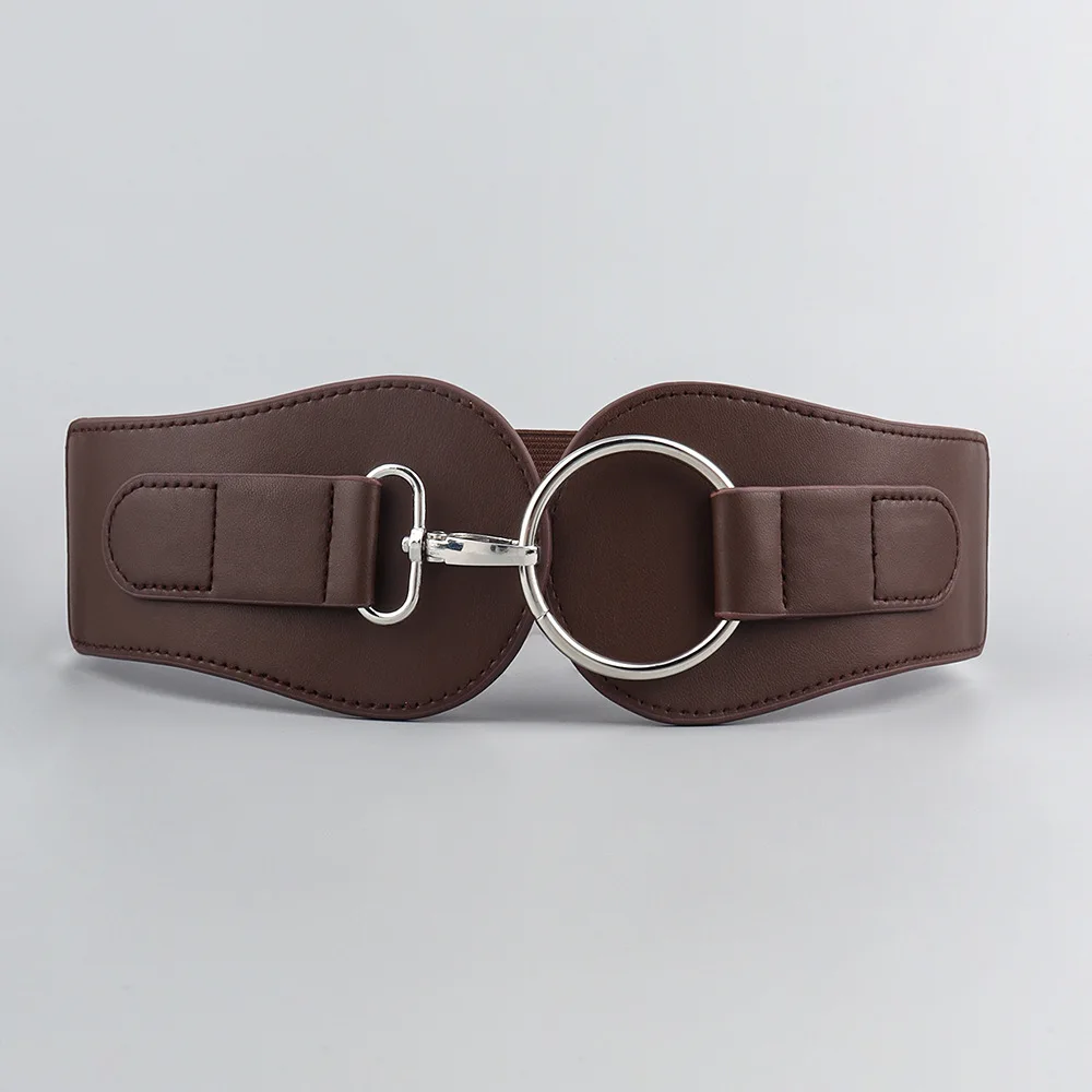 1 قطعة السيدات الفاخرة حزام عريض مطاطا خمر مشبك بولي حزام حزام جلد واسعة موضة البرية دبوس مشبك حزام للنساء الخصر أحزمة الختم #5