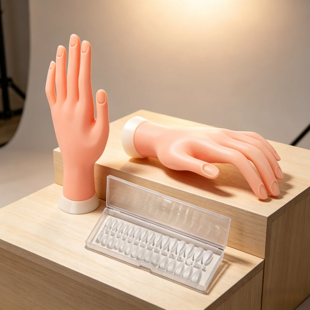 Silicone Nail Practice Hand Flexible Bendable Mannequin Hand With 30 Pairs Clear False Nail Tips Left Right Hand Model For Nail