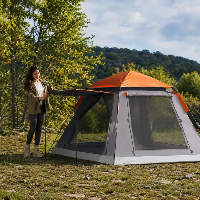 Tente de camping familiale, tente instantanée avec housse de pluie pour 3 personnes, démontage rapide, abri de camping extérieur, tente de voyage en plein air, équipement de camping
