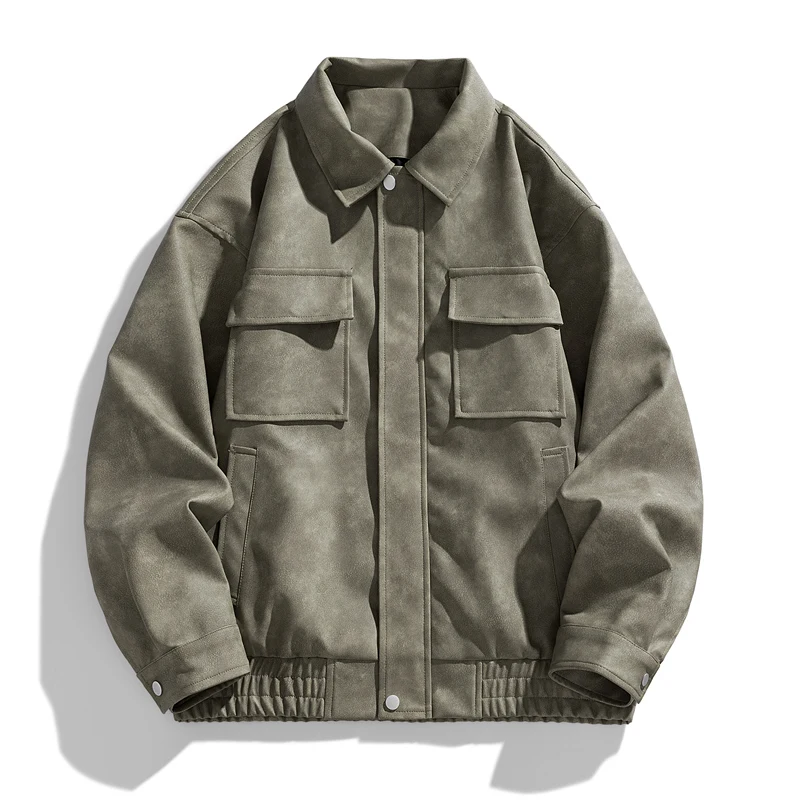 Vintage PU Leather Jacket Coats for Men Casual All-match Turn-down Collar Male Clothes Quality Comfortable Outerwear Autumn New