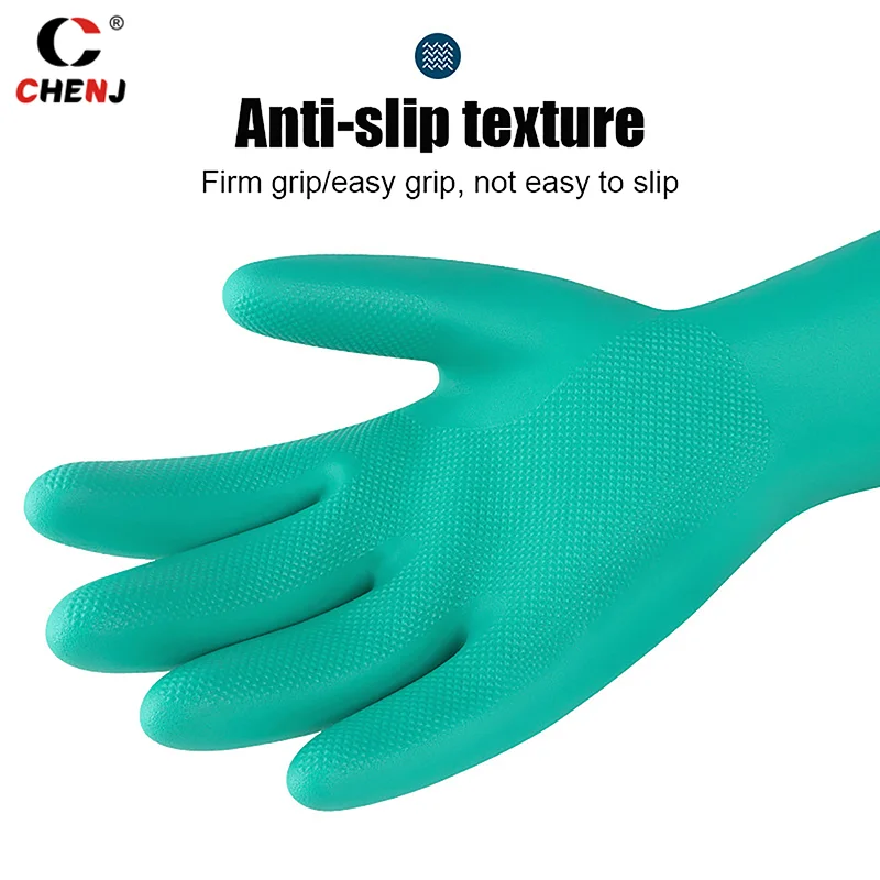 Guantes gruesos de nitrilo resistentes al ácido, manoplas de manga larga impermeables para jardinería, pintura química, sin látex, 1 par