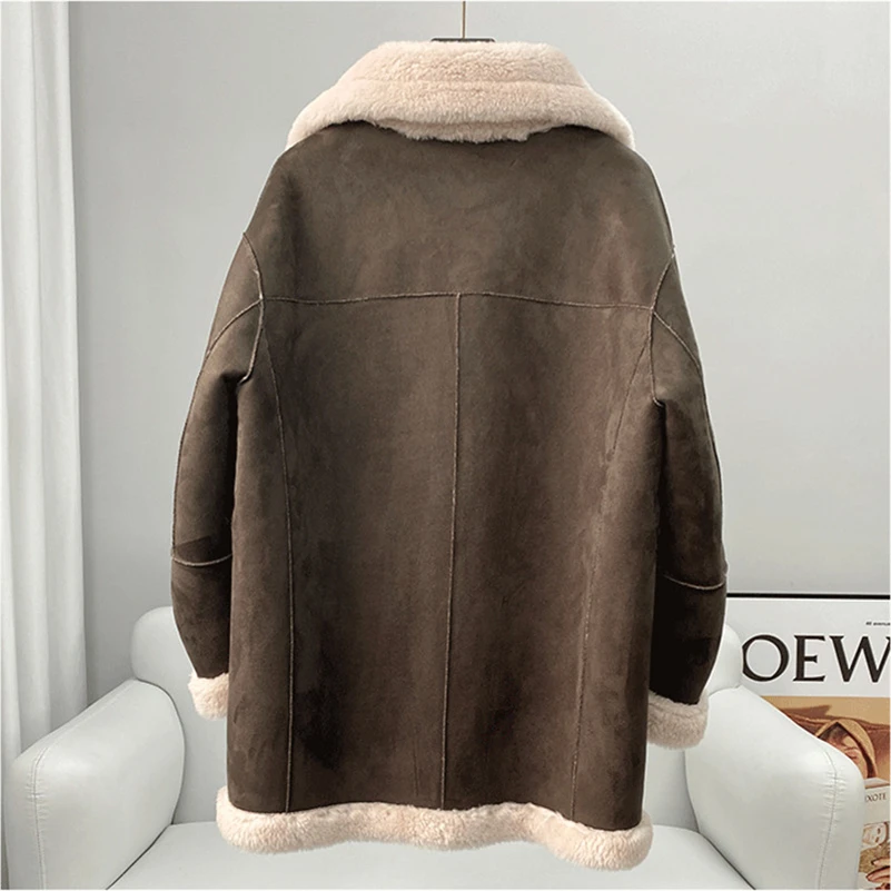 Aorice-abrigo largo de lana auténtica para mujer, Parka cálida con forro de piel de oveja, doble cara, talla grande, CT221, Invierno