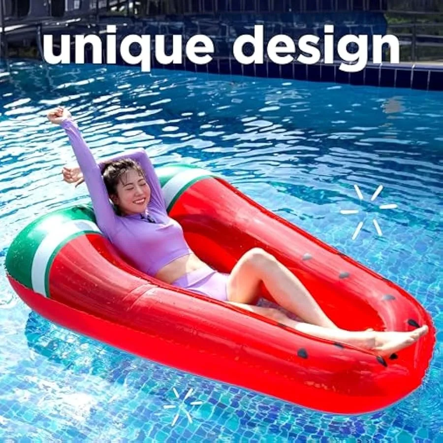 Espreguiçadeira inflável para piscina, melancia, decorações para festa na piscina, verão, praia, lago, conforto, lounge, jangada, piscina engraçada