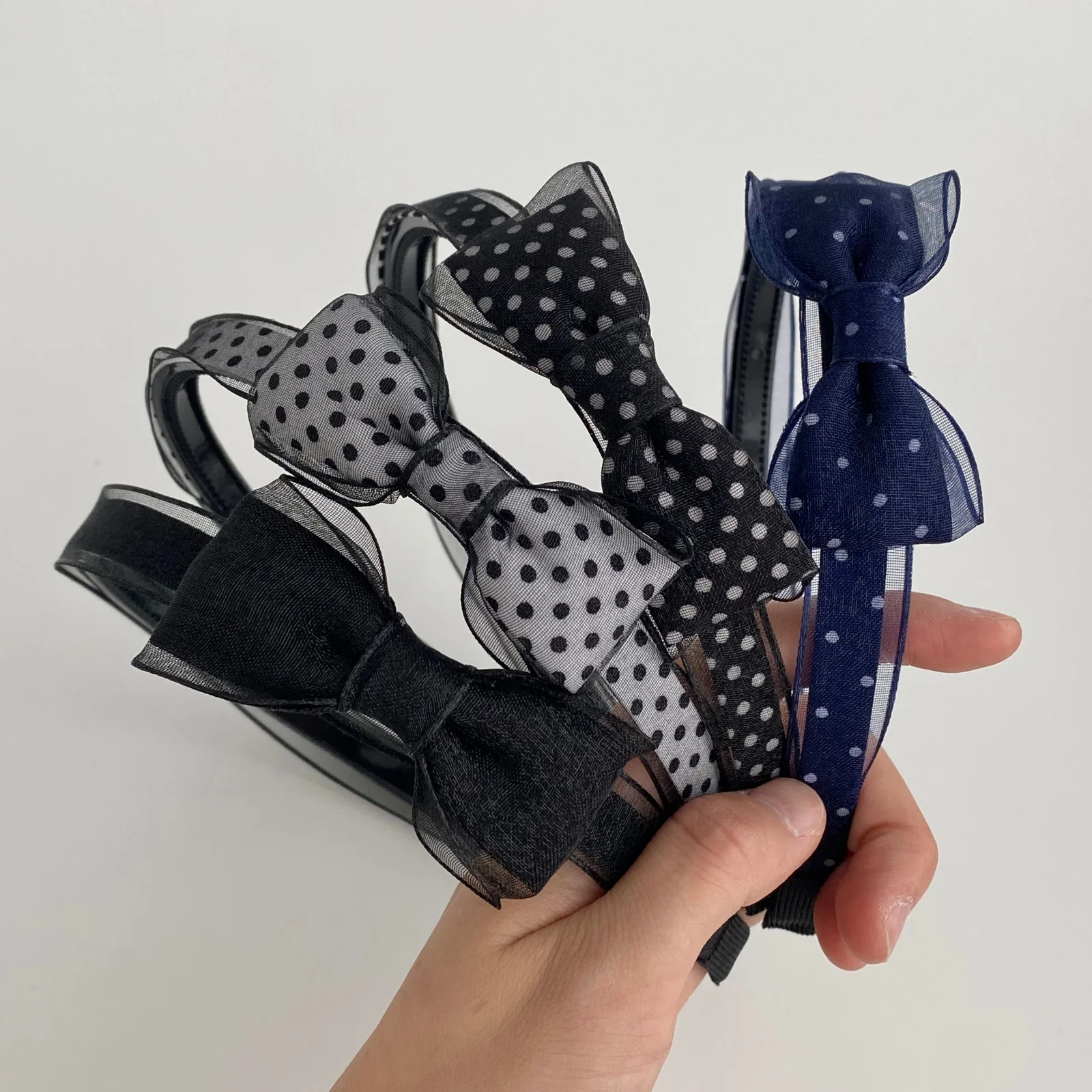 

1PC Vintage Polka Dot Organza Bow Headbands, Elegant Sheer Mesh Hair Hoops, Sweet All-Match Hair Accessories For Women Daily