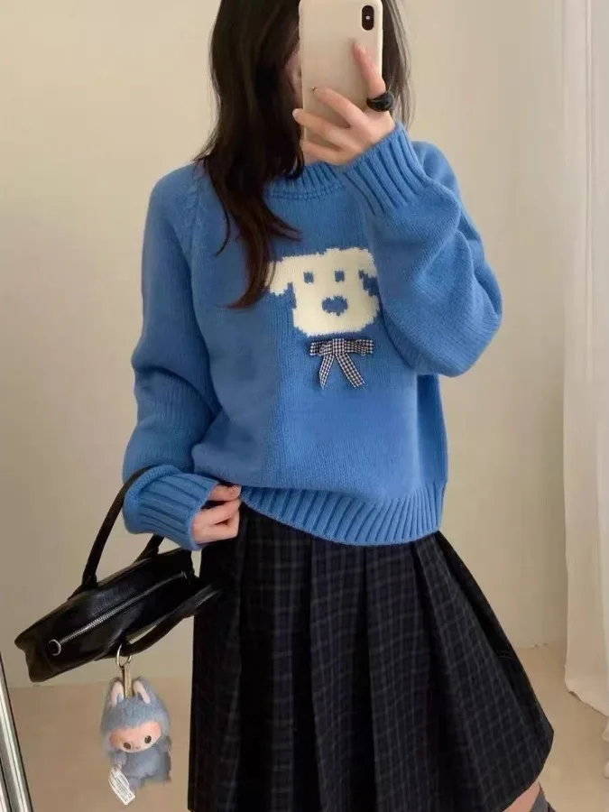 

Корейский Sle Ленивый антивозрастной милый повседневный универсальный круглый вязаный свитер Ne Knot для маленькой собачки, свободный накладной свитер на осень-зиму