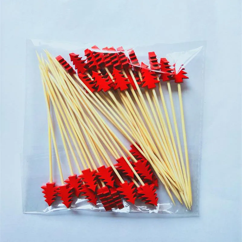 50/100Pcs Christmas Bamboo Skewer Cocktail Picks Cupcake Topper Disposable Food Dessert Toothpicks Fruit Sticks Party Supplies