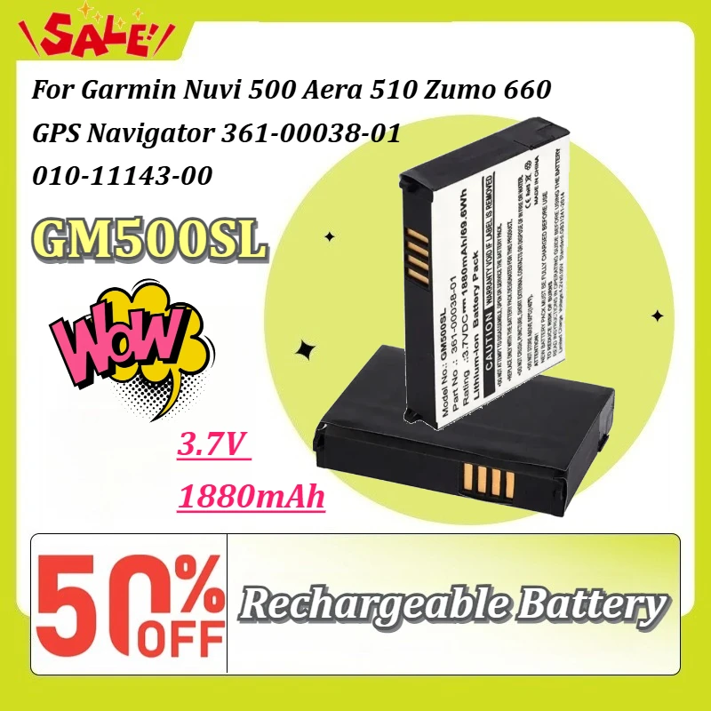 GM500SL 3.7V 1880mAh Li-ion Replacement Battery for Garmin Nuvi 500 Aera 510 Zumo 660 GPS Navigator 361-00038-01 010-11143-00