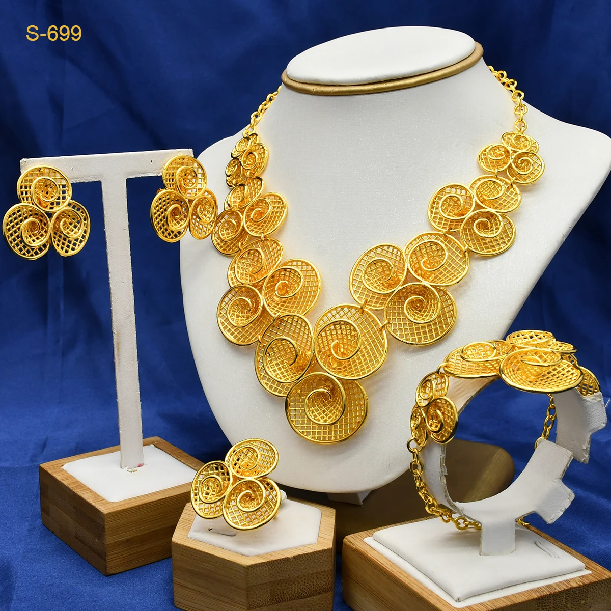 ANIID Indian Irregular Flower Shape Necklace Sets For Women African Wedding 24k Gold Color Jewelry Set Ethiopian Jewellery Gifts