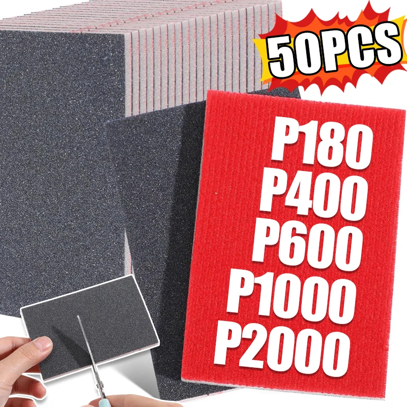 Ensemble de tampons éponge de ponçage, grains 180-2000, blocs de ponçage flexibles, papier de verre de meulage humide et sec pour le polissage des outils abrasifs, 50/5 pièces