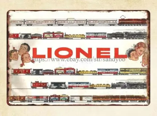 1e,1955 Railroad railroading tin sign locomotive engine toy train freight car model