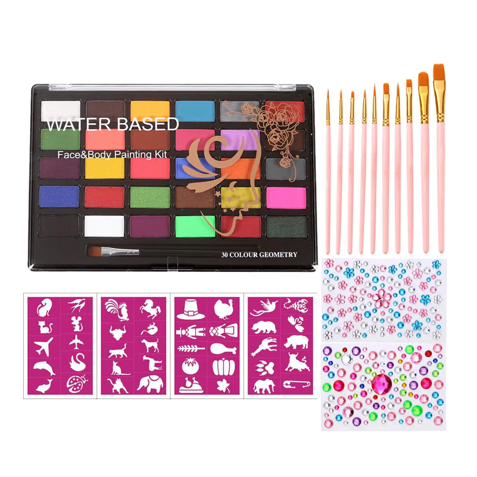 مجموعة ألوان مكياج مائية مكونة من 30 لونًا مع فرش لحفلات الهالوين التنكرية للأطفال والكبار #5