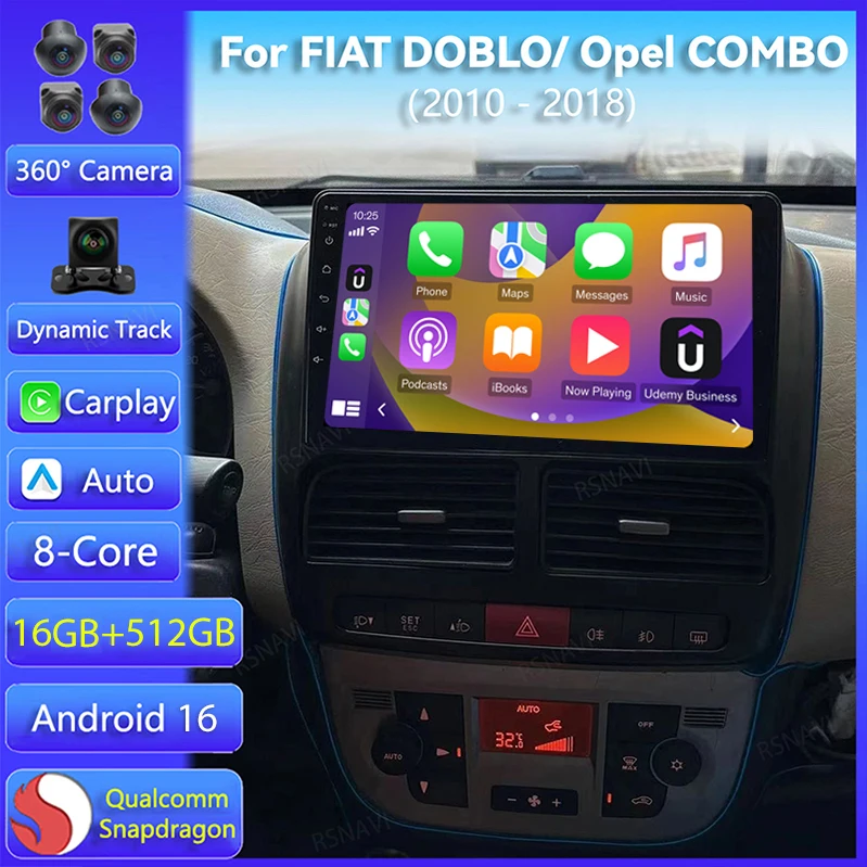 Android 16 Carplay Auto For FIAT DOBLO 2010 2011 2012 - 2015 Opel COMBO 2011 - 2018 Multimedia Car Radio Player Stereo Autoradio