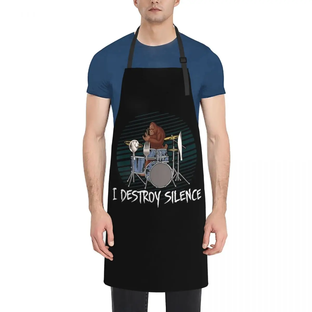 I Destroy Silence Drums Bigfoot Drummer Funny Apron For Girl kitchen girl Apron