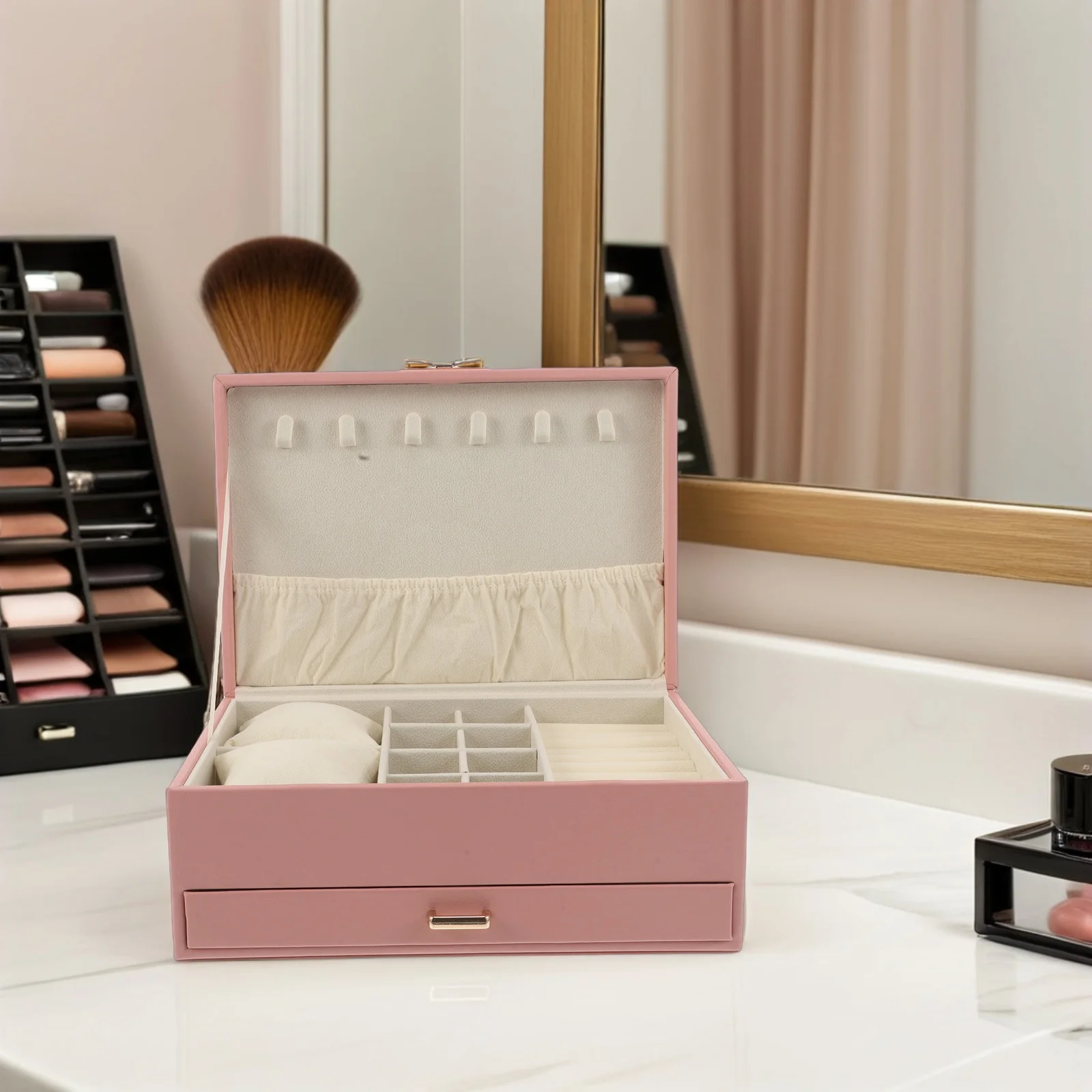 

Шкатулка для хранения ювелирных изделий в полоску из искусственной кожи, внешняя большая емкость, ожерелье, серьги, браслет, органайзер для путешествий, дома, маленькая шкатулка для драгоценностей