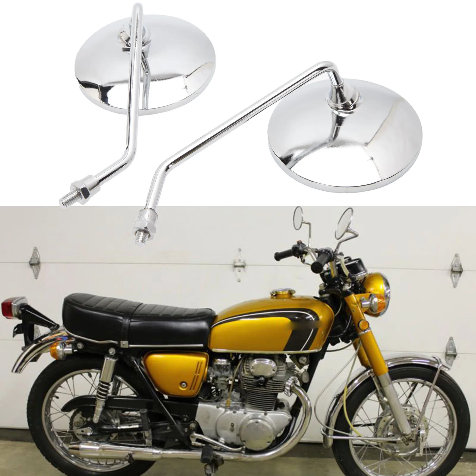 

For Honda CB350 400 500 550 650 10mm Chrome Long Stem Motorcycle Mirrors Round