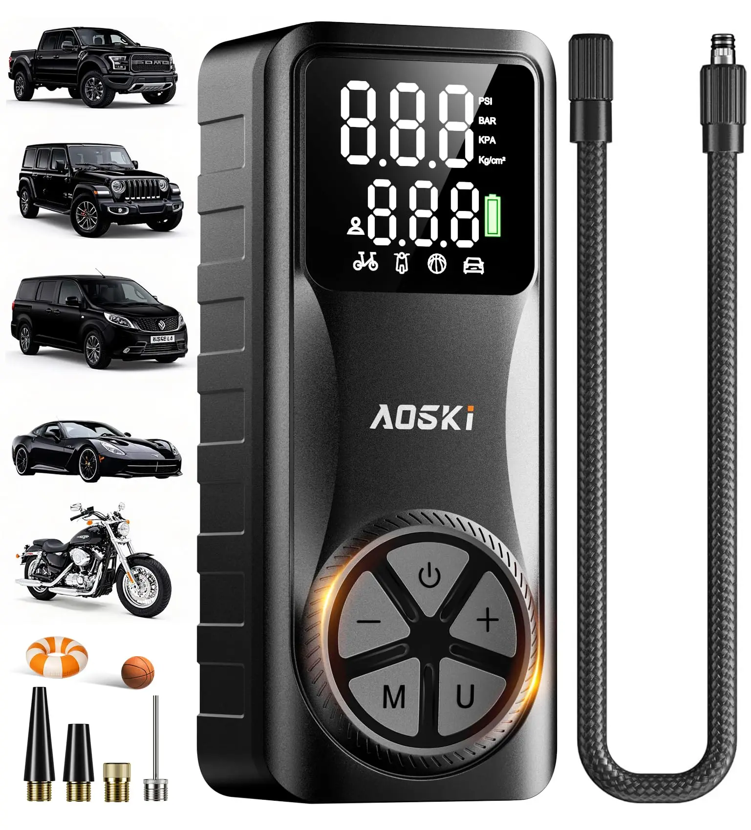 

Портативный автомобильный компрессор для накачки шин 150PSI, быстрое накачивание, управление одной кнопкой, для автомобилей, мотоциклов, велосипедов, мячей, удобен для пожилых людей