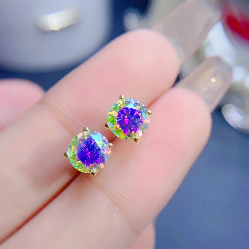 Colourful moissanite Ear Studs Very classic style, good color. 925 pure silver. Gra  black card waist code