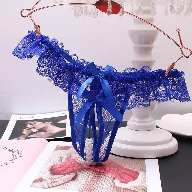حجم كبير لؤلؤة الجنس g-سلسلة Crotchless المثيرة الملابس الداخلية مثير سراويل الاباحية الدانتيل النساء الملابس الداخلية انظر من خلال سيور مفتوحة المنشعب