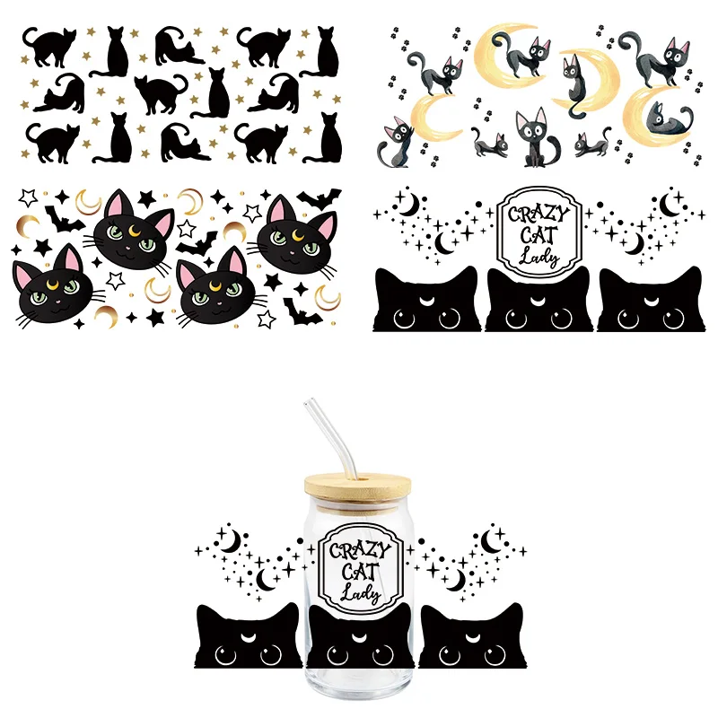 

Black Cat UV DTF Wrap Transfer Stickers Cute Cool Design Waterproof Wrap For Glasses Cups Mugs Decal Simple To Use