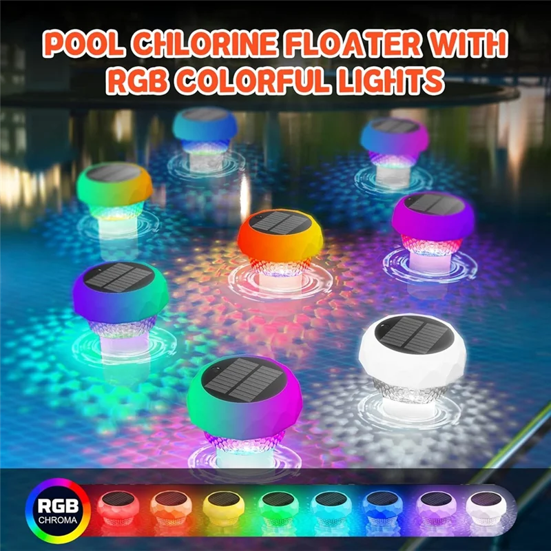 ABDJ-Solar Pool Chlorine Floater LED Pood Decor Lights RGB Lamp Lighting Remote Control For Swimming Pool Garden Pood Lawn